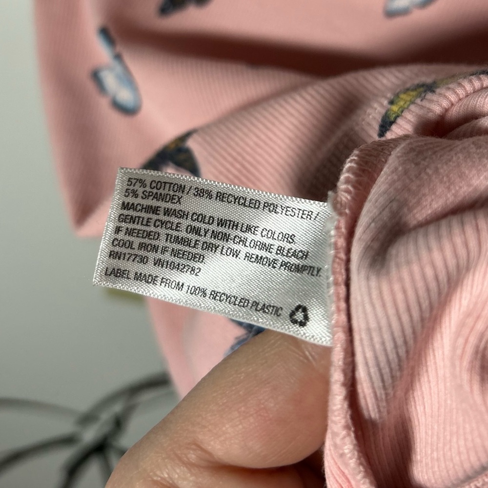Wild Fable Baby Tee Pink w/Butterflies, Ribbed with Stretch, Short Sleeve XS - Picture 4 of 7